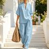Completi Estivi da Relax a 2 Pezzi per Donna con Scollo a V, Manica Corta e Pantaloni a Gamba Larga, Set Casual per Viaggi e Vacanze