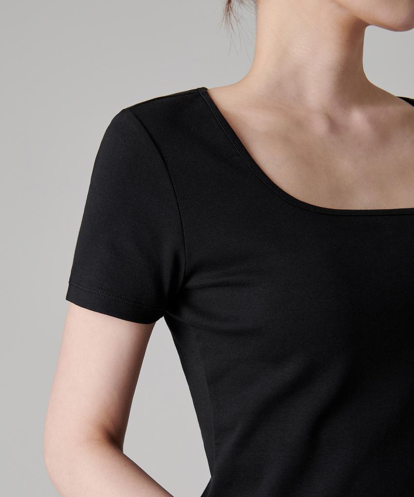 MUSINSA STANDARD WOMAN Women'S Slim Square Neck T-Shirt [Black]