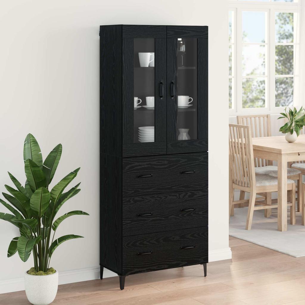 Highboard Black Oak Effect 69.5 x 34 x 180 cm Engineered Wood