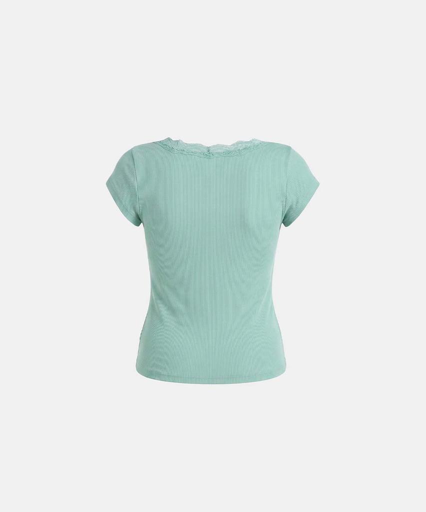 BADBLOOD Loyal Cross Lace Neck 1/2 Henley T-Shirt - Mint