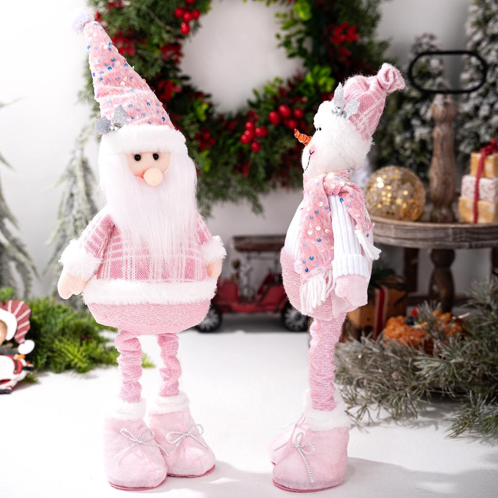 Weihnachtsdekorationen Weihnachten rosa Pailletten einziehbare Puppe Fenster Weihnachtsmann Schneemann Elch Ornament