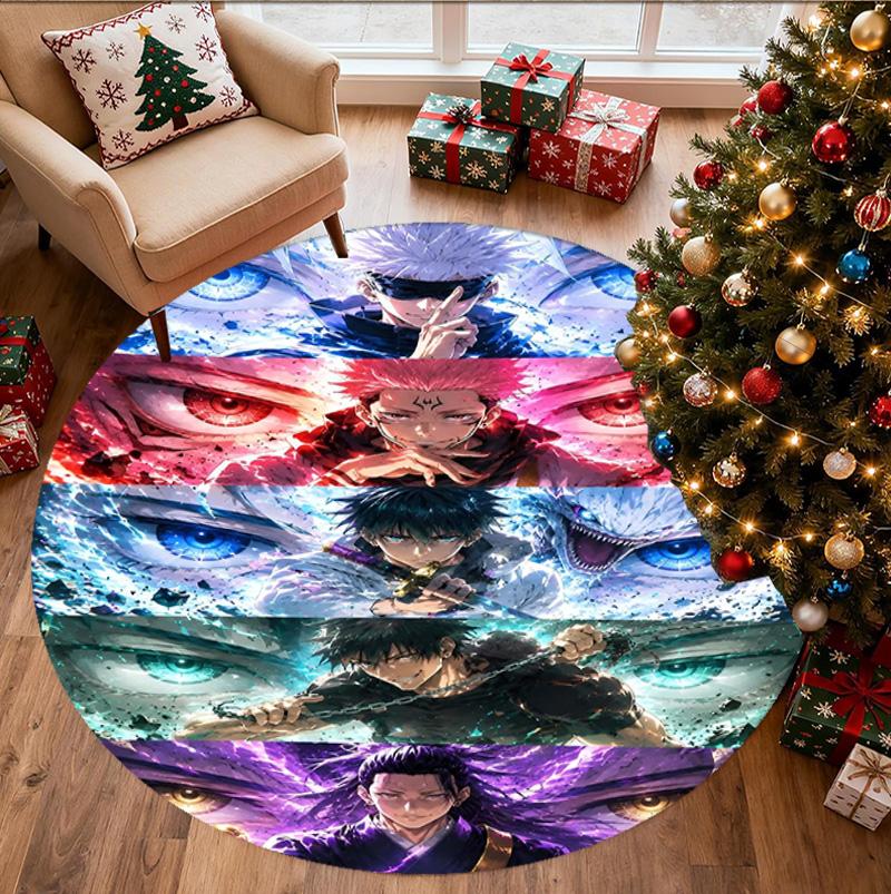 Jujutsu Kaisen Pattern Round Rug, Indoor/Outdoor Mat, for Picnic, Gameroom, Bedroom, Office, Living Room, Home Decor Carpet, Birthday Gift