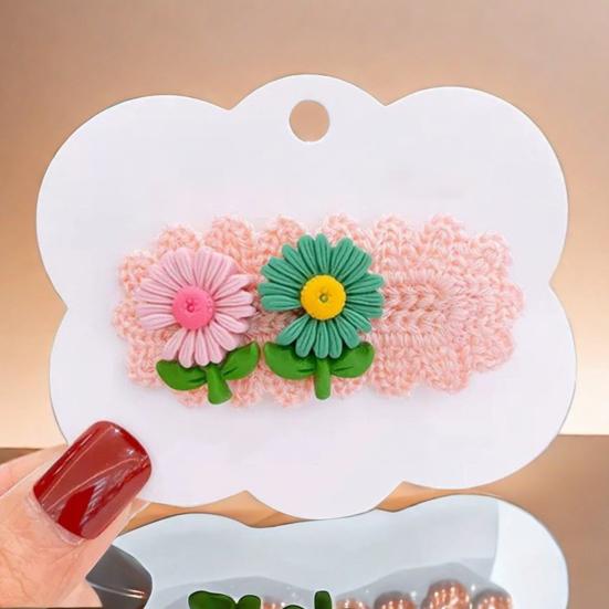 5Pcs Kids Hairpin Knitted Flower Decor Side Bang Hair Clips Gentle Non-Pulling BB Clips Birthday Party Hair Accessories