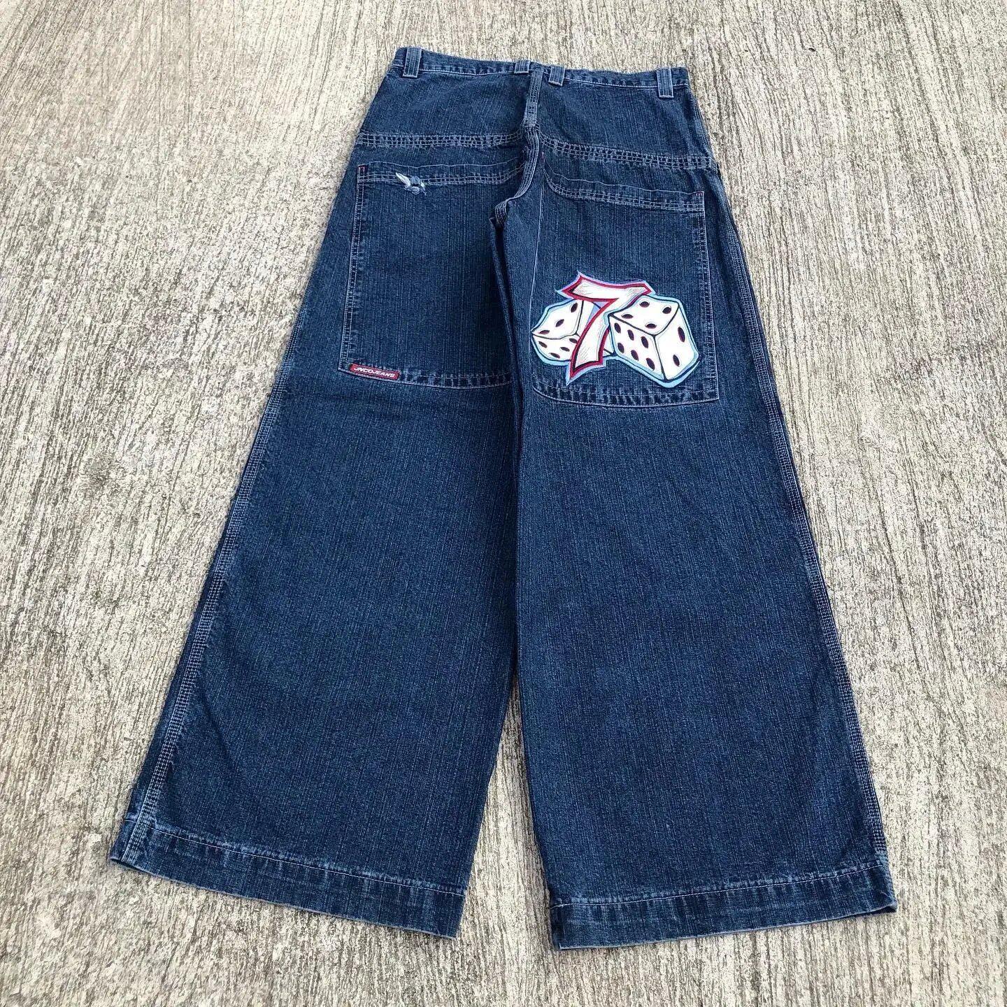 Jeans dritti ricamati Y2K da uomo - Casual, denim lavato abbinabile a tutto L