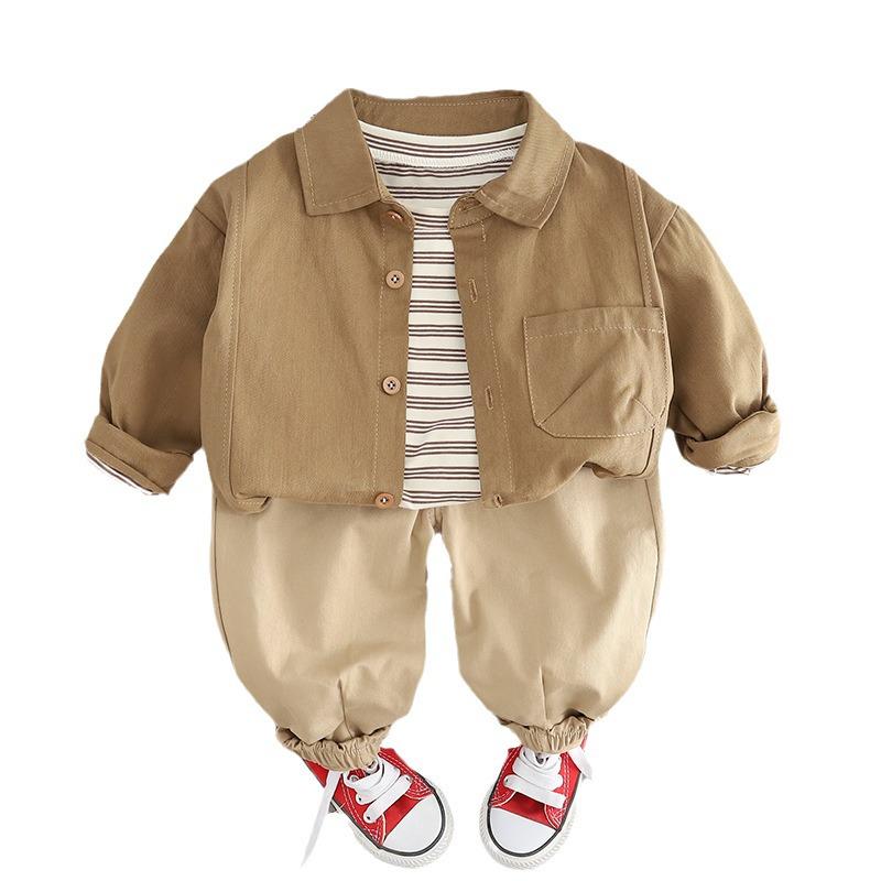 Jungen 3-teiliges Outfit im koreanischen Stil: Herbst/Frühling Langarm-Shirt-Set für Kleinkinder (2024)