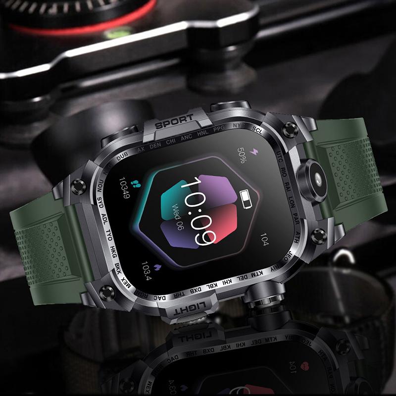 Nuovo Multifunzionale Schermo Grande Quadrato Smartwatch da Esterno Torcia Monitoraggio della Salute Bracciale Sportivo da Uomo