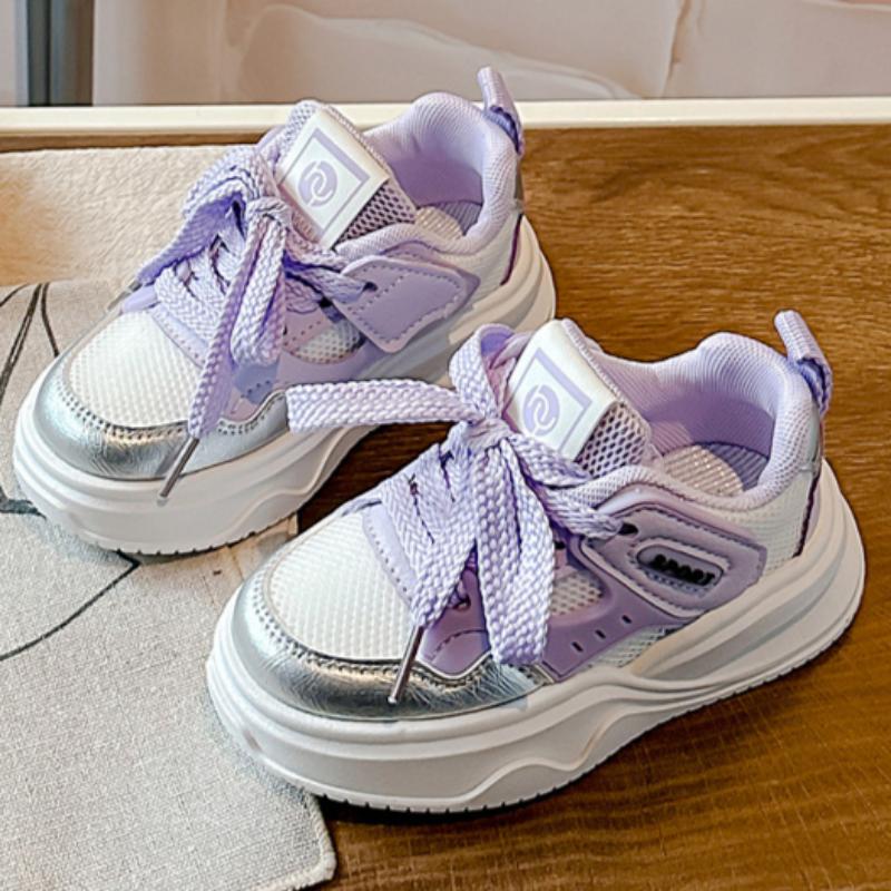 Mädchen Freizeitschuhe im College-Stil Weiß Frühling und Herbst Mesh Atmungsaktive Sportschuhe Jungen Rutschfeste Dad-Schuhe