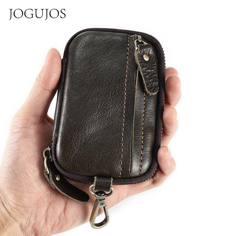 JOGUJOS leather key bag large capacity multi-function hanging fanny pack change bag vegetable tanned leather retro key bag