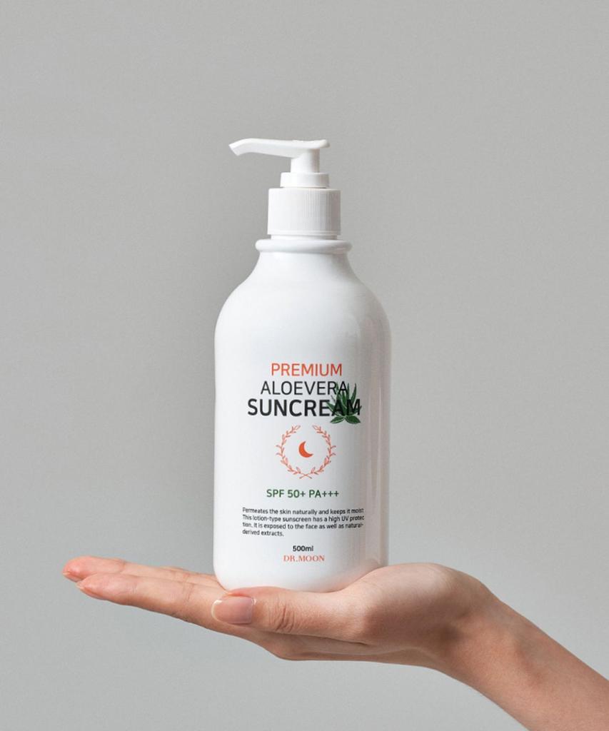 Premium Large Size Aloe Vera Sun Cream SPF50+ PA+++ 500ml 2-Piece Set