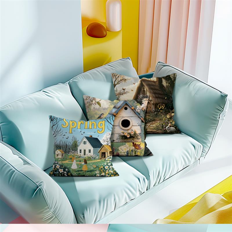 1 Pc Farmhouse Scenery Spring Pillow Cover For Home Living Room Bedroom Sofa Office Decorative Pillowcase Soft Throw Pillows