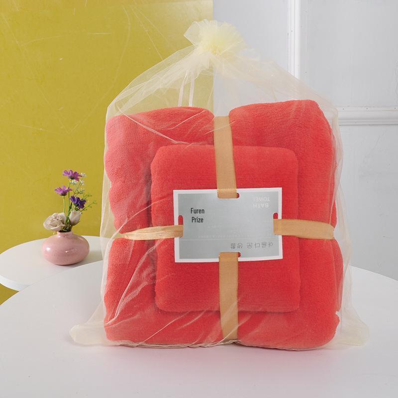 

Набор махровых полотенец из кораллового флиса утолщенного однотонного цвета для мамы и ребенка - Мягкие, впитывающие, не линяющие, сувенирный подарок 35x75 cm + 70x140 cm красный