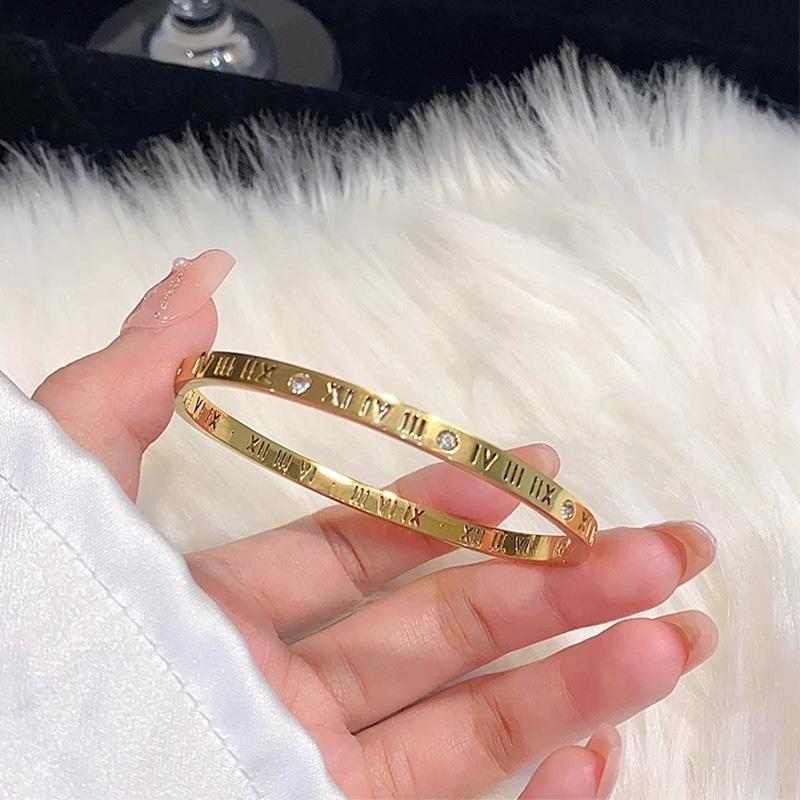 Luxury Gold Plated Bangles Zircon Women's Hand Bracelet Stainless Steel Bangle Gifts for Women Fashion Accessories Mother's Day
