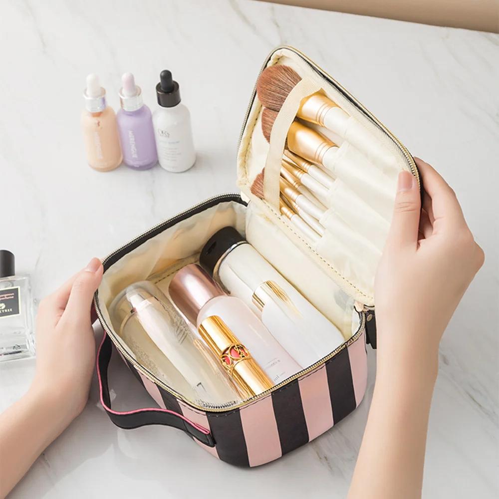 Tragbare Kosmetiktasche aus Pu-Leder, multifunktionale Reise-Toilettenartikel-Aufbewahrung, Handtasche, wasserdicht, für Damen