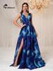 2025 Elegantes ärmelloses Maxikleid im europäischen & amerikanischen Tie-Dye-Stil mit Schlitz - MGN1886