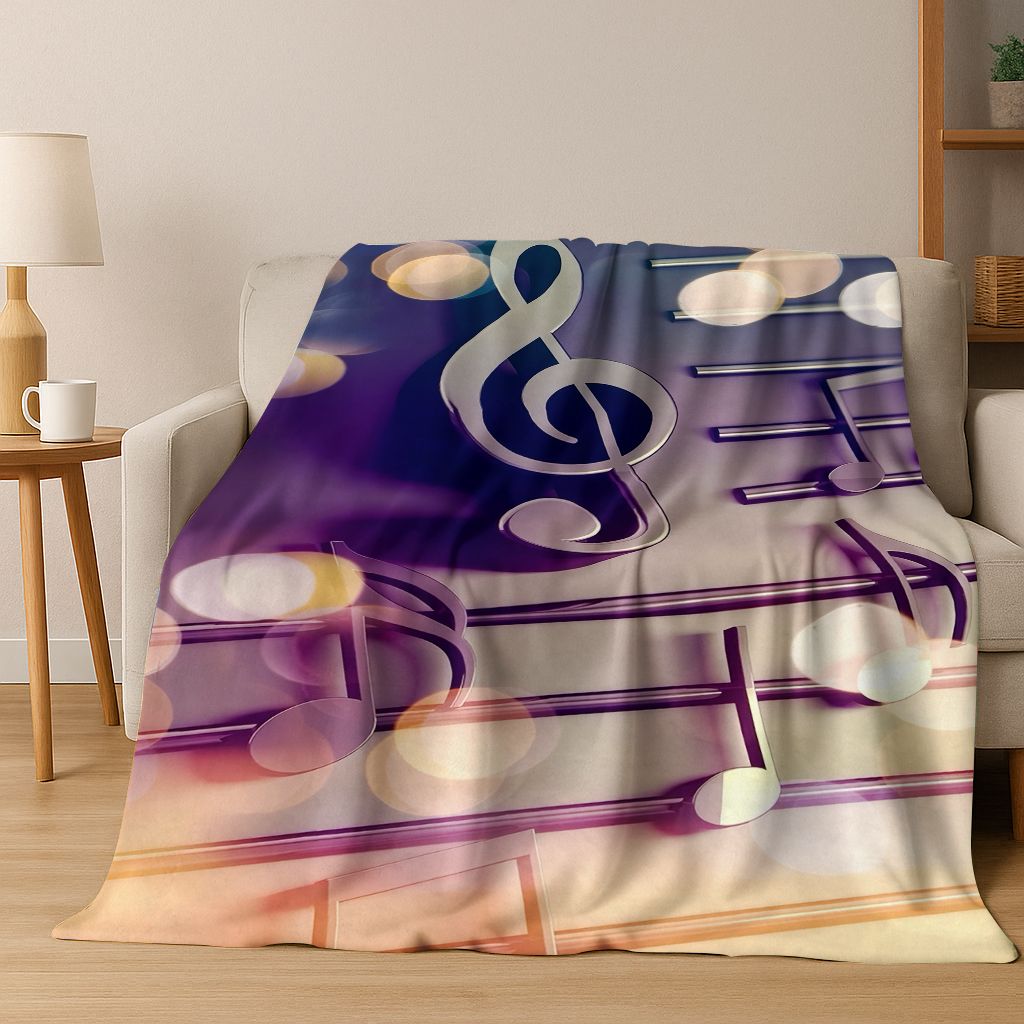 Tanzende Musik Musikalische Note Instrument Cartoon Flanell Decke, Gemütliche Weiche Überwurfdecke für Zuhause Schlafzimmer Bett Sofa Abdeckung Geschenk Kind