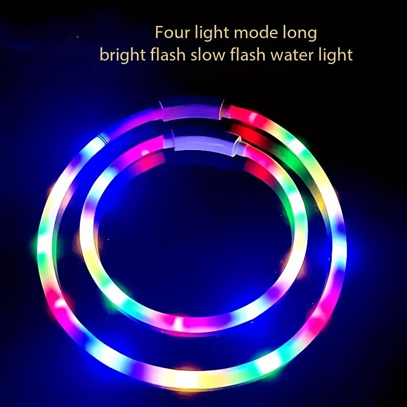 Adjustable USB Rechargeable LED Dog Collar Multi-Color Soft 4 Flashing Modes Cut- to- Fit Design for Nighttime Safety Visibility
