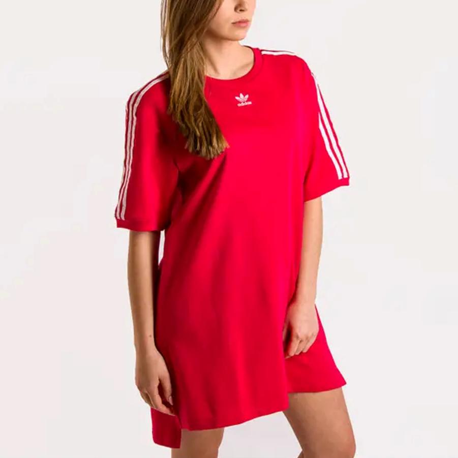 Adidas Originals Striped Short Sleeve Dress Women Dresses Purple Red ED5863
