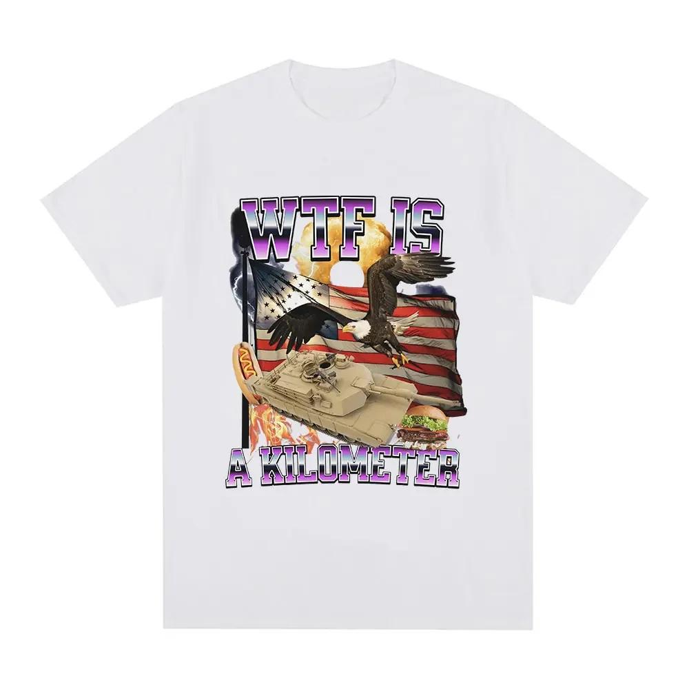Unisex Wtf Ist Ein Kilometer Meme Grafik T-Shirt Unisex Mode Hip Hop T-Shirt Sommer Lässig Kurzarm Übergroße T-Shirts