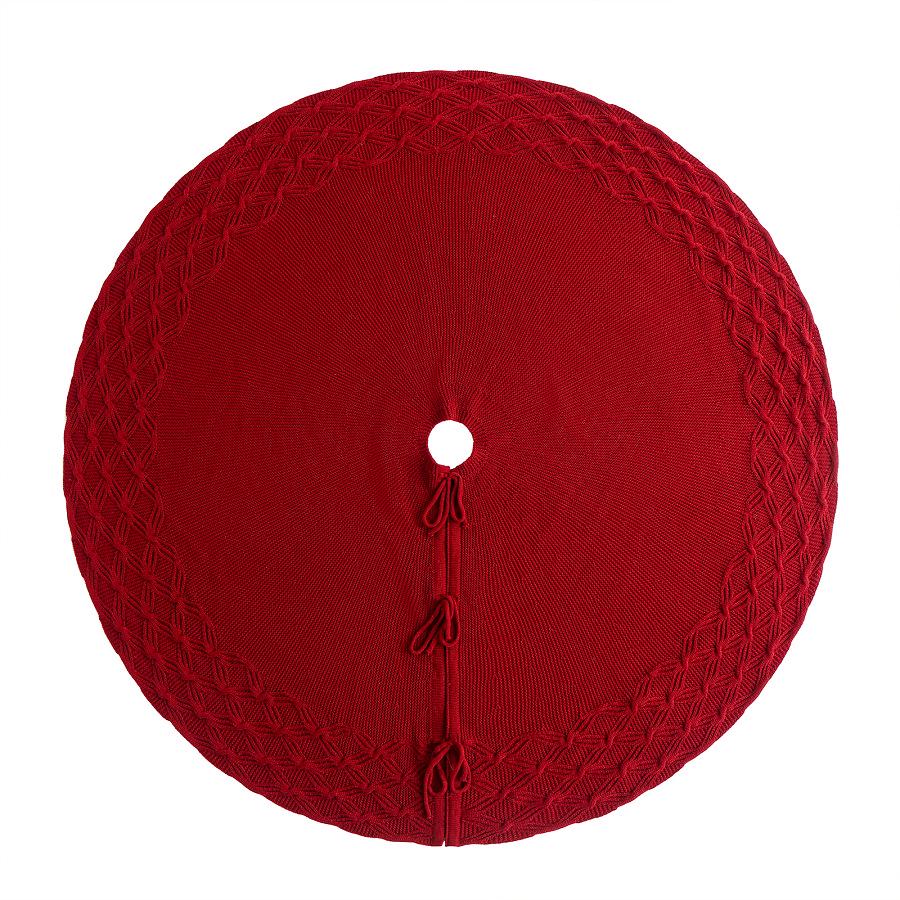 Festive Red Knitted Christmas Tree Skirt for Warm Holiday Celebrations