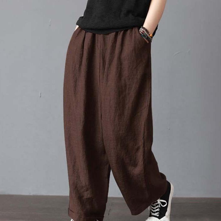 Women's Spring Summer Vintage Zen Style Plus Size Loose Casual Artsy Solid Color High-Waisted Wide-Leg Pants