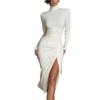  new cross-border European and American turtleneck long-sleeved split-ended tight dress women