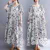 Summer Chubby MM Loose Slimming Printed Cotton Linen Short Sleeved Dress for Women