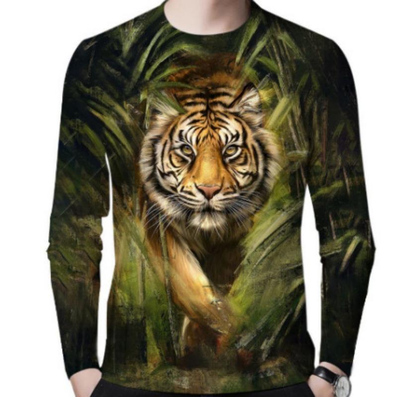 Men's Spring and Autumn Long Sleeve T-shirt Men's Loose Round Neck Hoodie 3D Printed Printed Long Sleeve Top