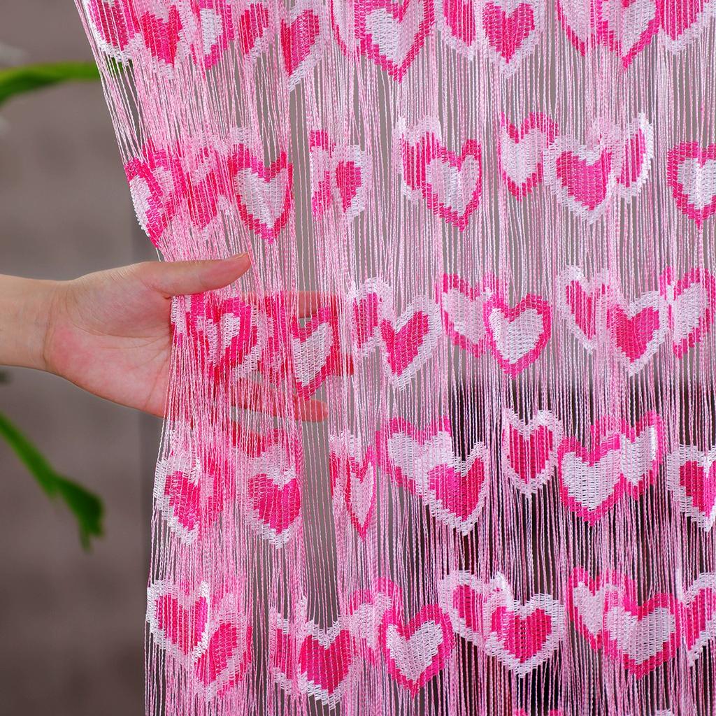 100*200cm Tassel Two-Color Heart-shaped Curtain Romantic Loving Heart String Sheer Curtains for Home Living Room Bedroom Curtain