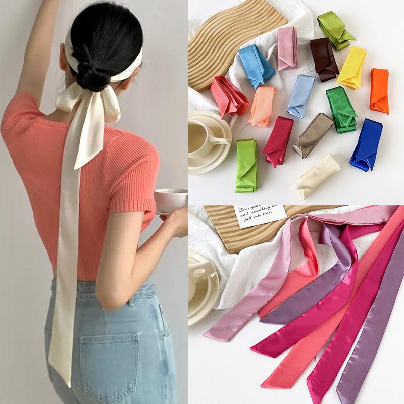5x190cm Women Satin Silk Narrow Scarf Neckerchief Solid Color Neck Scarves Long Silk Scarf DIY Bag Ribbon Head Neck Hair Band