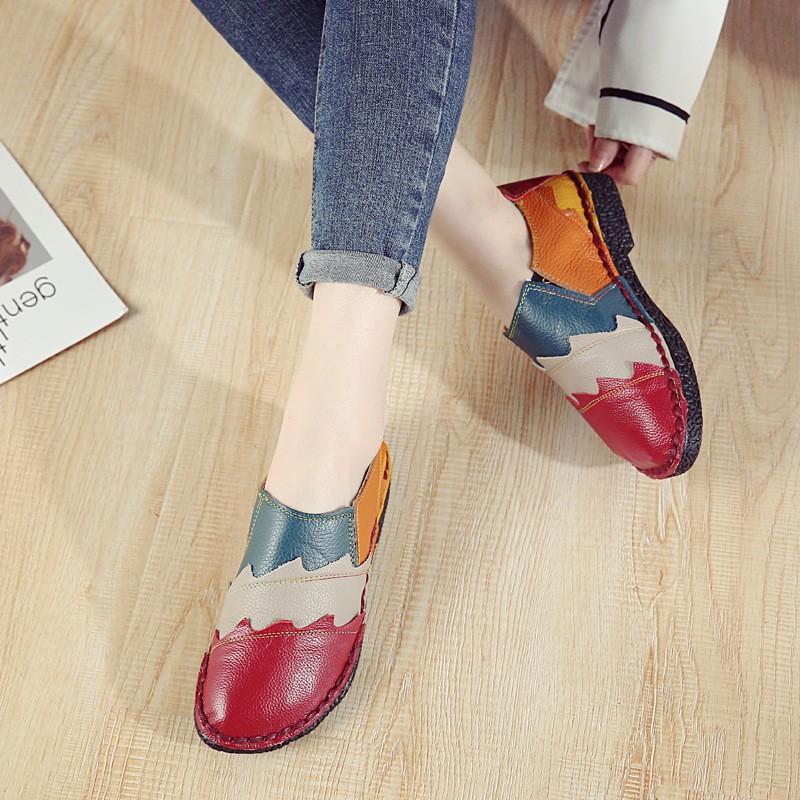 Obermaterial Rindsleder Weiche Einzelne Damenschuhe Ethnischer Stil Farbe Gepunktet Echtes Leder Damen Einzelne Schuhe