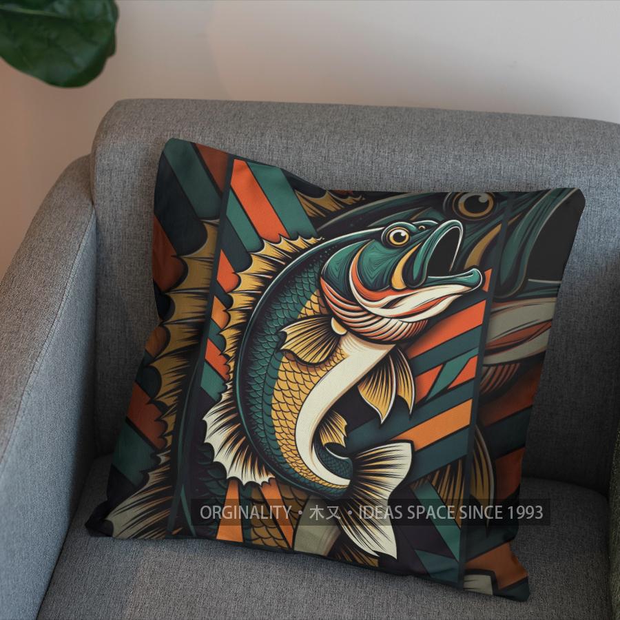 2D lebendiges Fischmuster Dekorative Kissenhülle Muster Kissenbezug Geeignet für Sofa Schlafzimmer Auto Kissenbezug