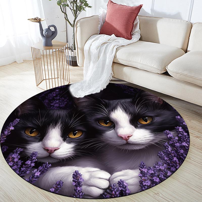 Tuxedo cat pattern round rug,Carpet Rug for Living Room Bedroom Playroom ,Non-slip Floor Mat,Holiday Gifts and Birthday Gifts.