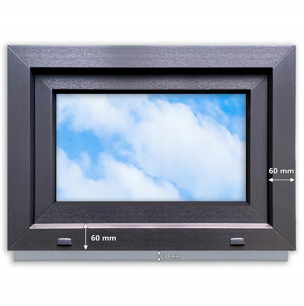 Okno PVC Antracit 70x50 Levé, Nové 700x500 mm Otevíravě výklopné, Dvoukomorové