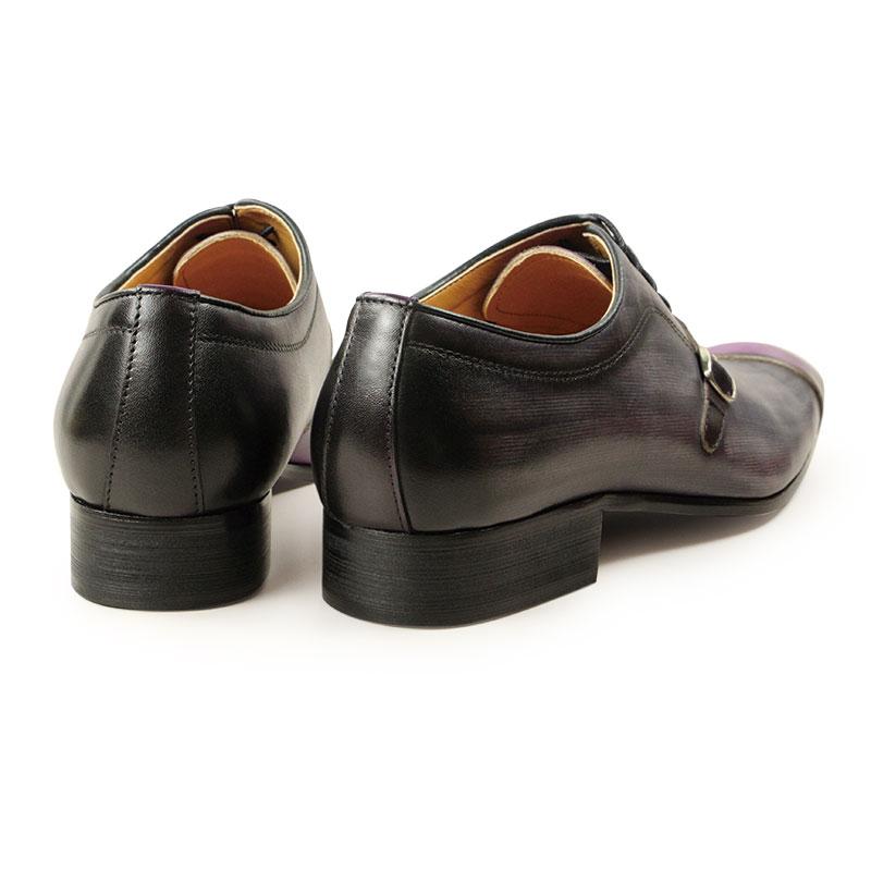 Fashion Men Leather Shoes High Quality Oxford Lace Up Side Metal Buckle Gray Purple Color Matching Handmade Business Office Formal Shoes