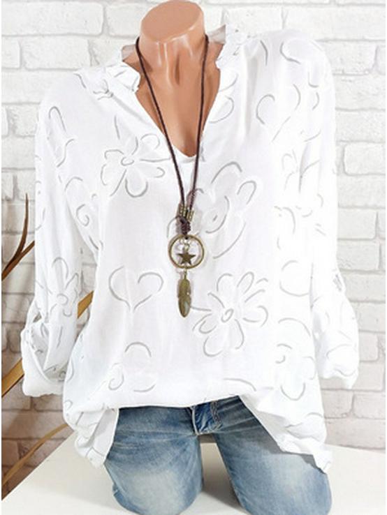 

Європейська та американська жіноча сорочка з V-подібним вирізом, принтом, вільного крою, великого розміру - трендсеттер 2019 року 5XL білий