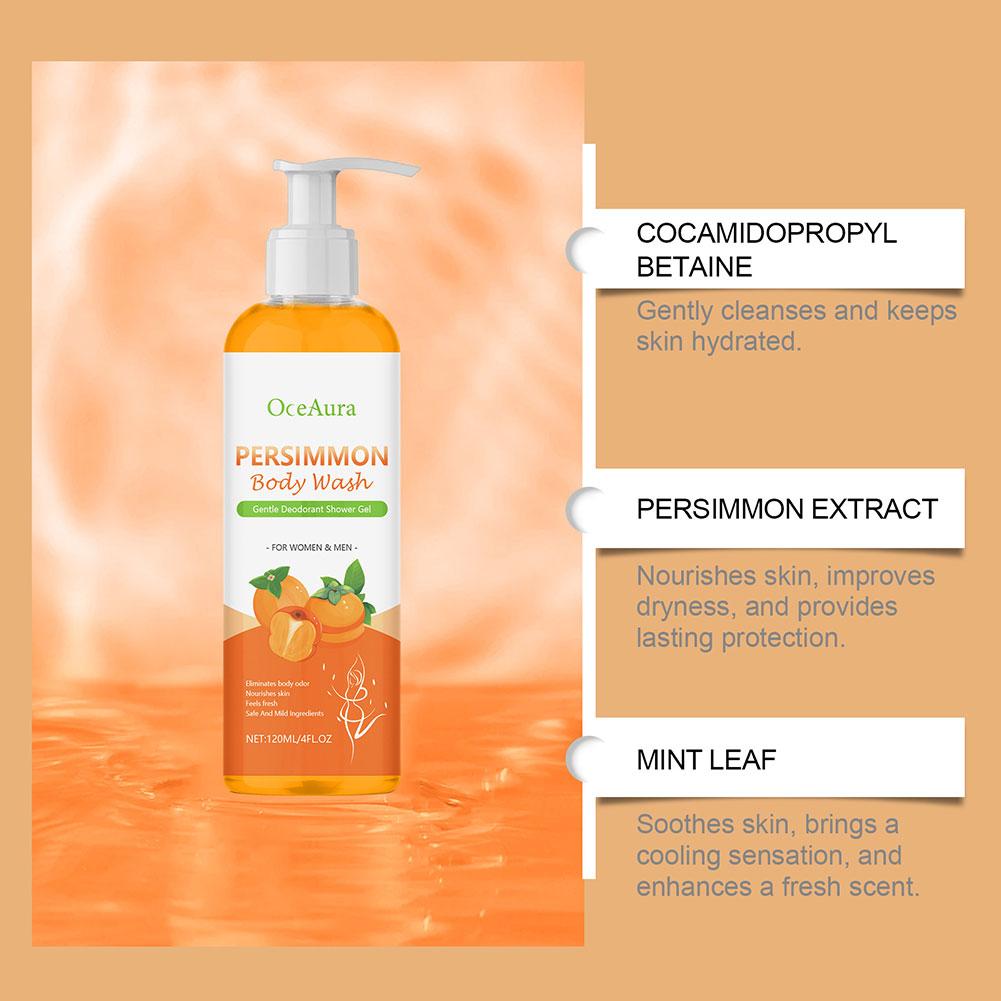 Persimmon Body Wash,Cleansing Body Deodorizing Moisturising Body Wash for Women Men,Deeply Nourishing Refreshing Shower Gel