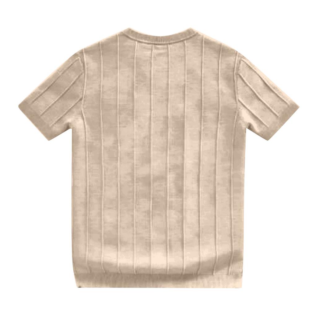 Neuer Herren-Strickpullover mit kurzen Ärmeln, Hochwertiges vertikal gestreiftes T-Shirt-Top für Herren mit hohem Halsausschnitt