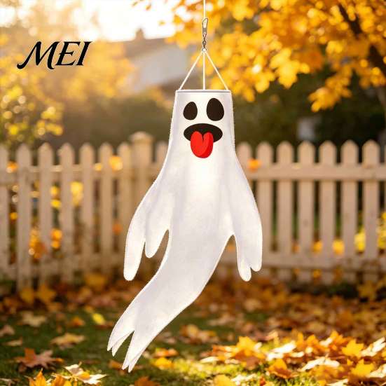Lightweight Wind Decorations 44 Inch Halloween Hanging Ghost Windsock, White Flying Ghosts Flag Scary Yard Socks for Tree, Outdoor Patio, Party Decor