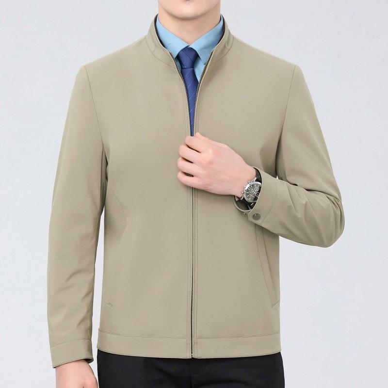 Casual Jacket for Middle-aged Men with Lapels, Spring and Autumn Mulberry Silk Thin Section, Middle-aged and Elderly Dad Wear Leadership Jackets