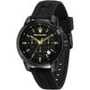 Maserati Successo Series Men's Watch 44mm Black Silicone Chronograph Quartz R8871621011 5ATM Water Resistant