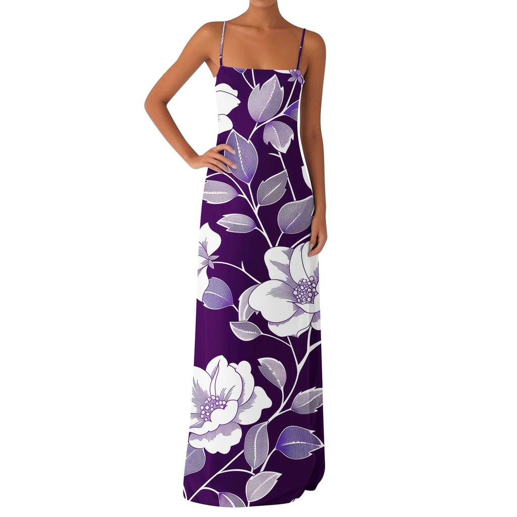 Damen Off-the-Shoulder Sexy Silky Floral Print Langes Kleid