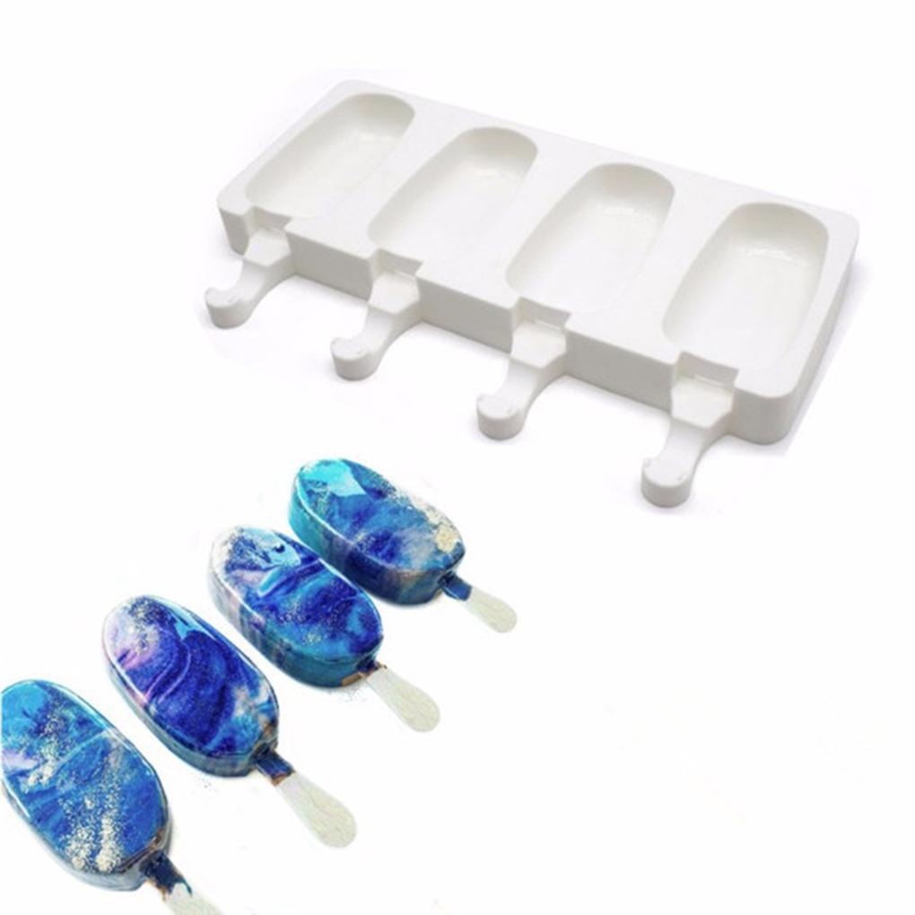 Silicone Ice-cream Mold Reusable Non-stick Flexible 4 Grid Heats-resistant Kitchen Ice Stick Maker Making Tool Accessories