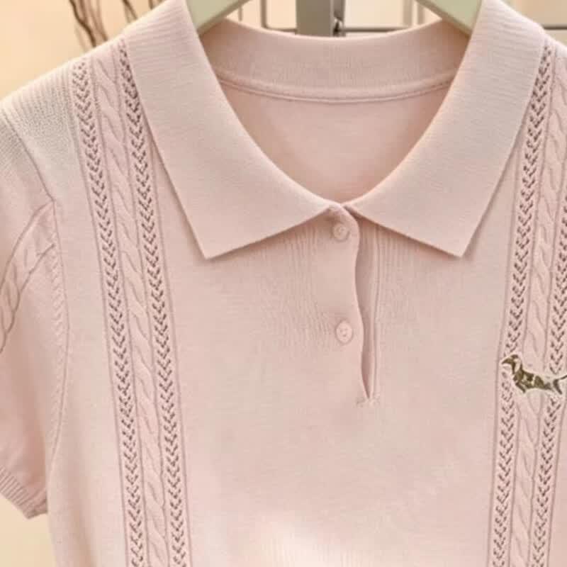 La Chapelle Women's Polo Embroidered Knit Top