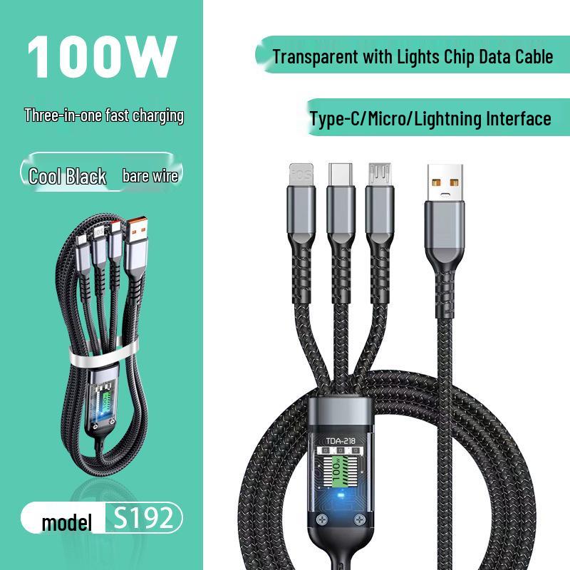100W Rapid Charge 3-in-1 Transparent Cable for Apple and Huawei