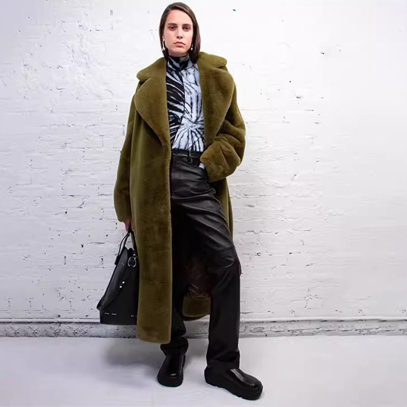Winter Women Fur Coats Long Fur Loose Lapel Over Coat Thick Warm Plus Size