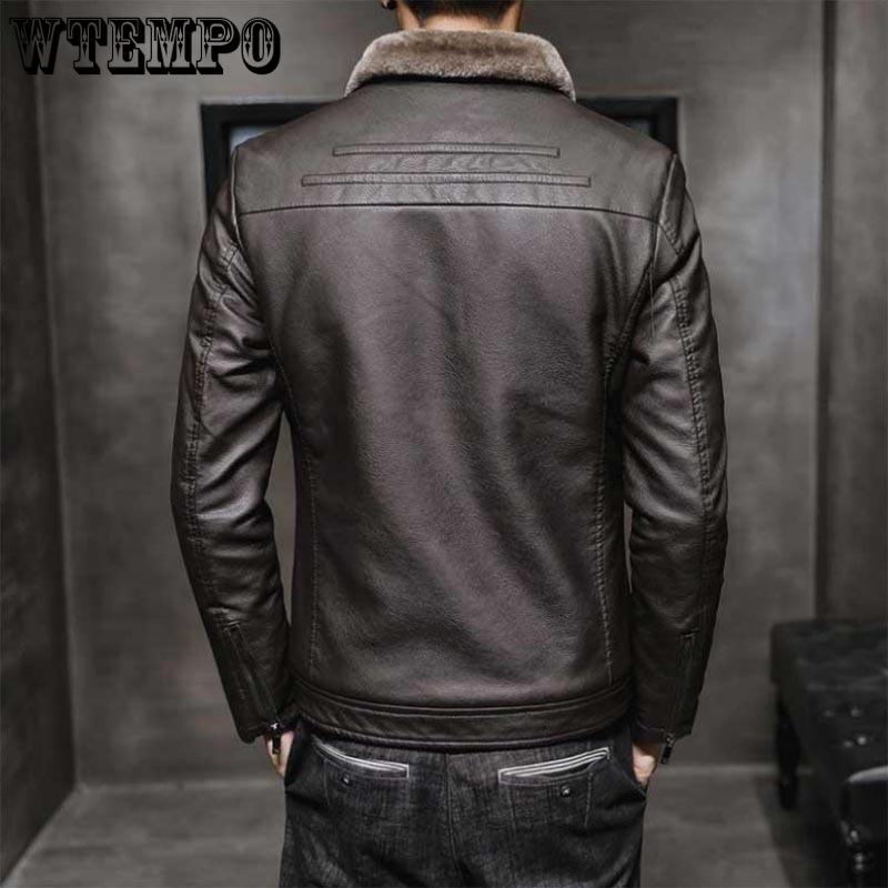 Autumn and Winter Men's Thick Leather Jacket Fashion Windproof Warm Jacket Men's Motorcycle Jacket Bomber Jacket Lapel Top