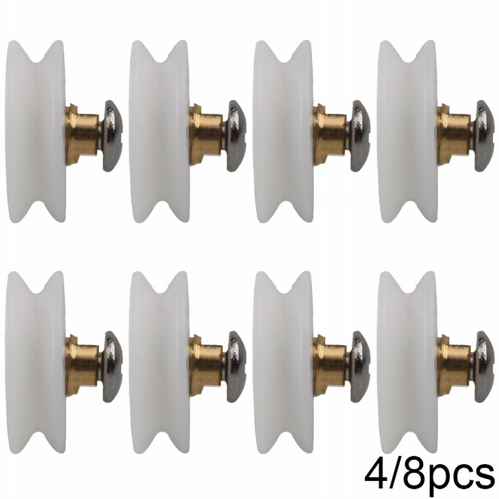 Practical Bathroom Door Rollers Anti-Rust Baths Parts Diameter Grooved Quality Replacement Wheels White 4/8pcs
