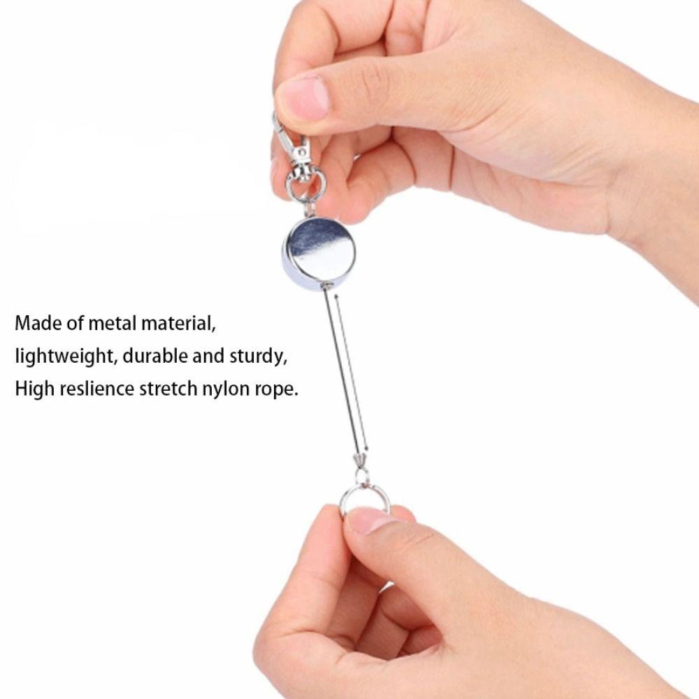 2 Pcs Metal Anti Theft Key Buckle High Resilience Stretch Nylon Locking Mechanism Retractable Key Chain Key Ring Reel
