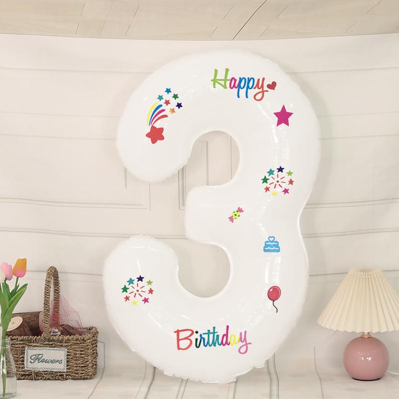 White Outdoor Baby's First Birthday Number Balloons - Children’s Photo Prop and Birthday Decoration Scene