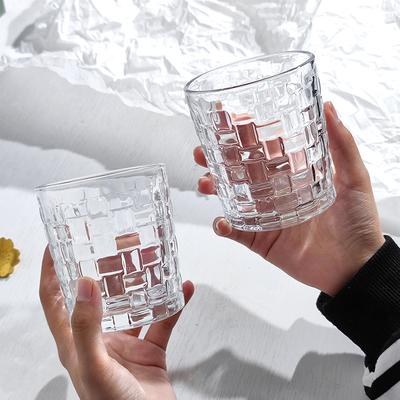 2pcs Set 250ml European Style Cocktail Whiskey Brandy Glasses Transparent Woven Water Cup Summer Drinking Cup Relief Juice Mug